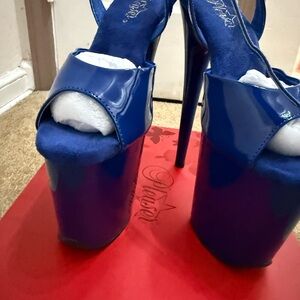Pleaser Shiny Blue Platform Heels